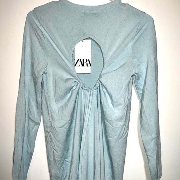 Zara NWT Baby Blue Knit Pencil Dress Open Back - Picture 4 of 6